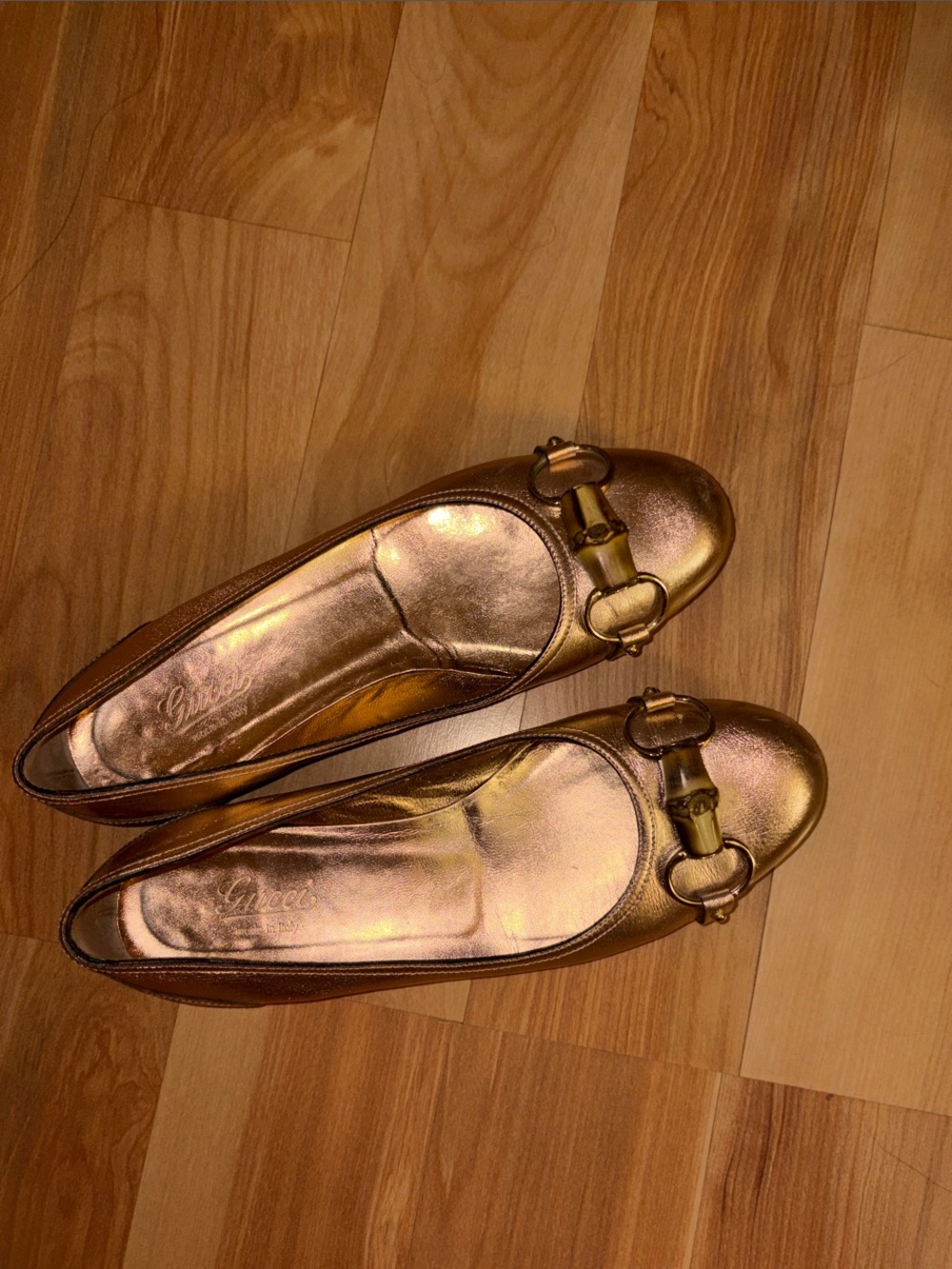 GUCCI Metallic Rose Gold Ballet Flats